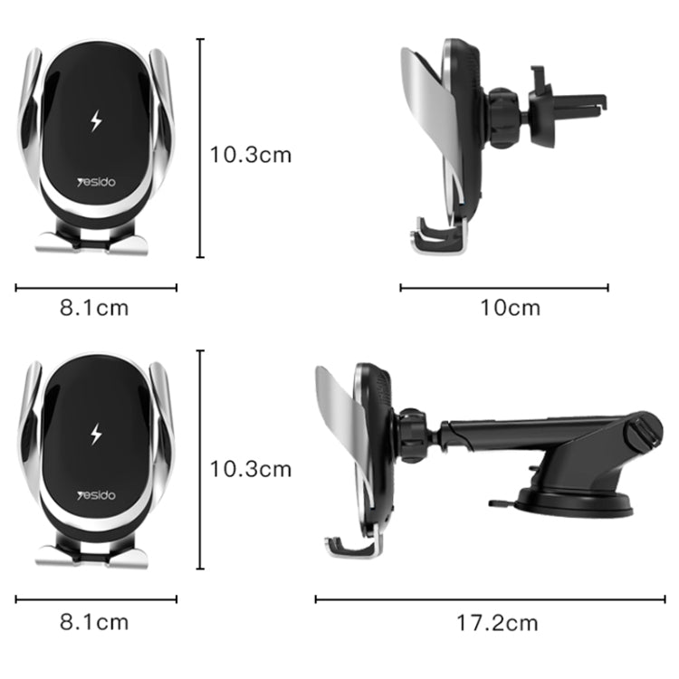 Yesido C78 Car Automatic Clamping 15W Qi Wireless Charger Phone Holder(Black)