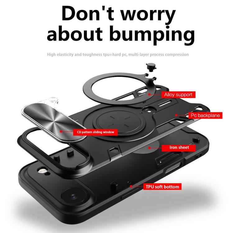 CD Texture Sliding Camshield Magnetic Holder Phone Case, For iPhone Air, For iPhone 16 Pro Max, For iPhone 16 Pro, For iPhone 16 Plus