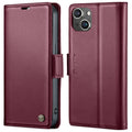For iPhone 14 CaseMe 023 Butterfly Buckle Litchi Texture RFID Anti-theft Leather Phone Case(Wine Red)