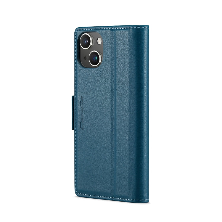 For iPhone 14 Plus CaseMe 023 Butterfly Buckle Litchi Texture RFID Anti-theft Leather Phone Case(Blue)