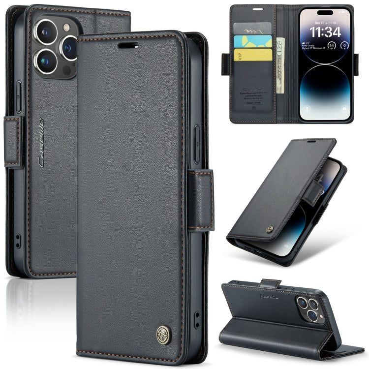 CaseMe 023 Butterfly Buckle Litchi Texture RFID Anti-theft Leather Phone Case, For iPhone 14 Pro, For iPhone 15 Plus, For iPhone 15, For iPhone 14 Pro Max