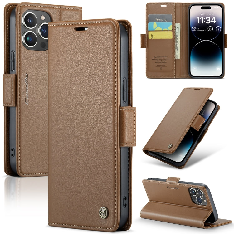 CaseMe 023 Butterfly Buckle Litchi Texture RFID Anti-theft Leather Phone Case, For iPhone 14 Pro, For iPhone 15 Plus, For iPhone 15, For iPhone 14 Pro Max