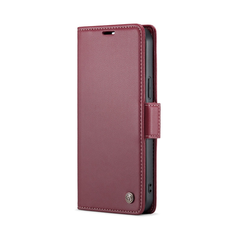 For iPhone 14 Pro Max CaseMe 023 Butterfly Buckle Litchi Texture RFID Anti-theft Leather Phone Case(Wine Red)