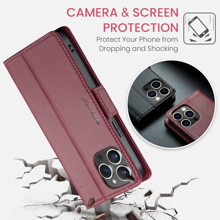 For iPhone 13 Pro CaseMe 023 Butterfly Buckle Litchi Texture RFID Anti-theft Leather Phone Case(Wine Red)