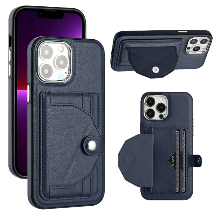 For iPhone 15 Pro Max Shockproof Leather Phone Case with Card Holder(Blue)