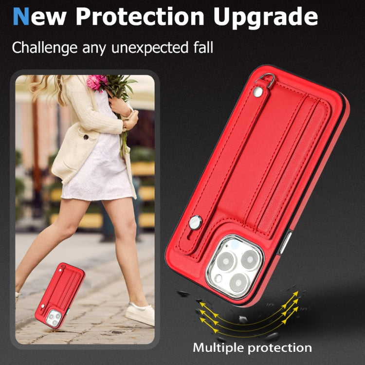 Shockproof Leather Phone Case with Wrist Strap, For iPhone 15 Pro Max, For iPhone 14, For iPhone 14 Plus, For iPhone 15 Pro