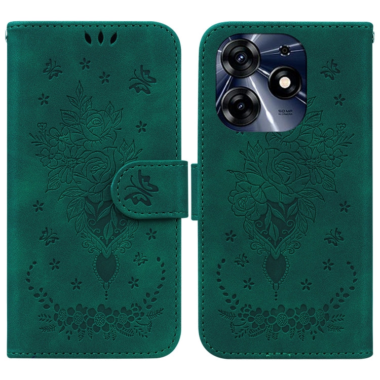 Butterfly Rose Embossed Leather Phone Case, For Tecno Camon 20 Pro 4G, For Tecno Pova 5, For Tecno Spark 10 5G, For Tecno Spark 10 Pro
