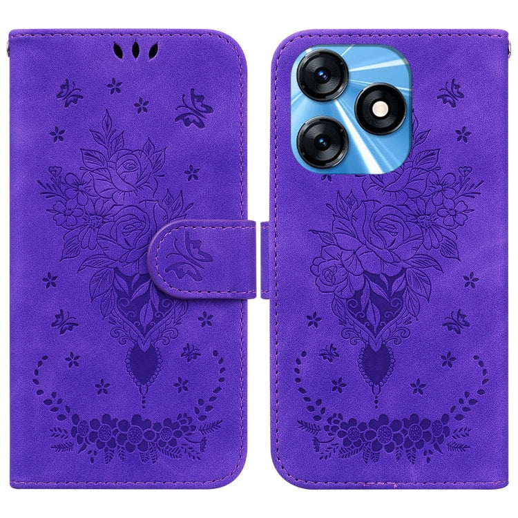 Butterfly Rose Embossed Leather Phone Case, For Tecno Spark 10 / Spark 10C