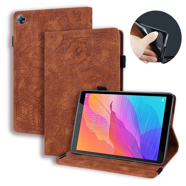 Calf Pattern Double Folding Design Embossed Leather Case with  Holder & Card Slots & Pen Slot &   Elastic Band, For Huawei MatePad T8