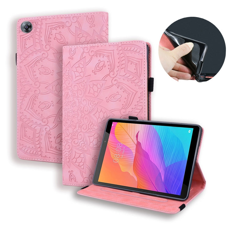 Calf Pattern Double Folding Design Embossed Leather Case with  Holder & Card Slots & Pen Slot &   Elastic Band, For Huawei MatePad T8