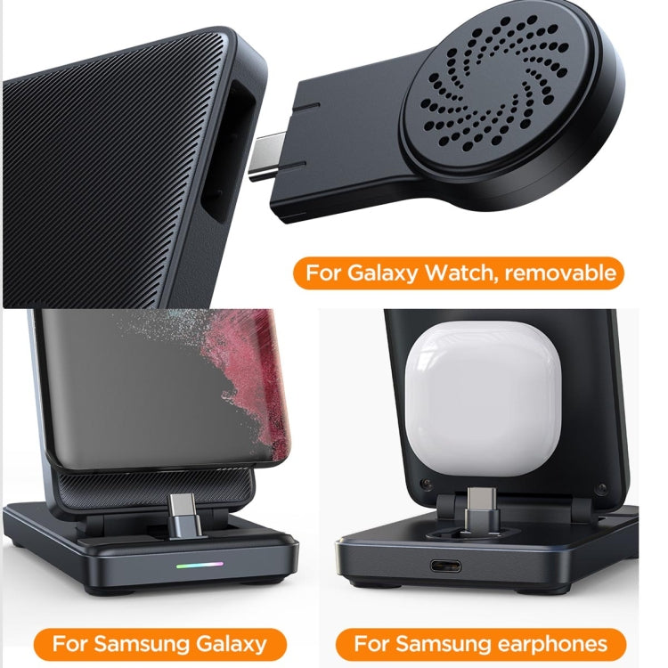 JOYROOM JR-WQS01 4 in 1 Wireless Charging Stand For Type-C Cellphone&Earphone / Samsung Watch Series(Black)