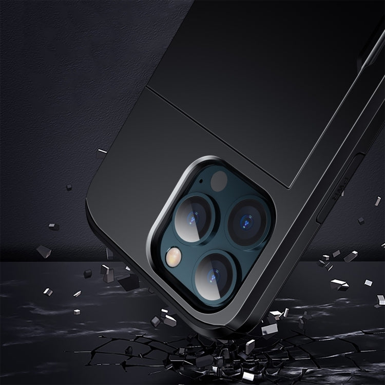 For iPhone 15 Pro Max Shockproof Armor Phone Case with Slide Card Slot(Black)