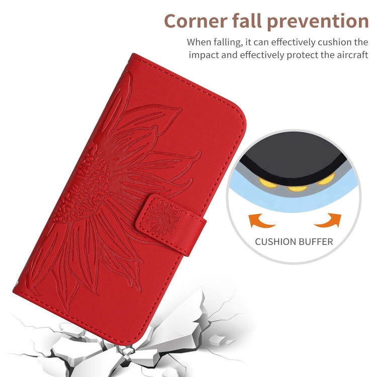 Skin Feel Sun Flower Embossed Flip Leather Phone Case with Lanyard, For iPhone 16, For iPhone 15 Pro Max