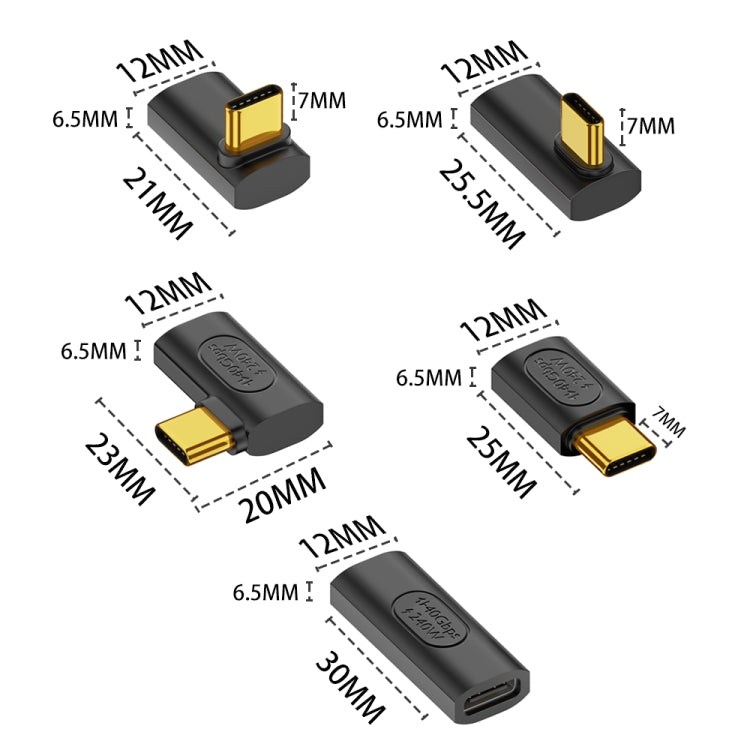 40Gbps 240W USB-C / Type-C Female to USB-C / Type-C Male Middle Bend Adapter(Black)