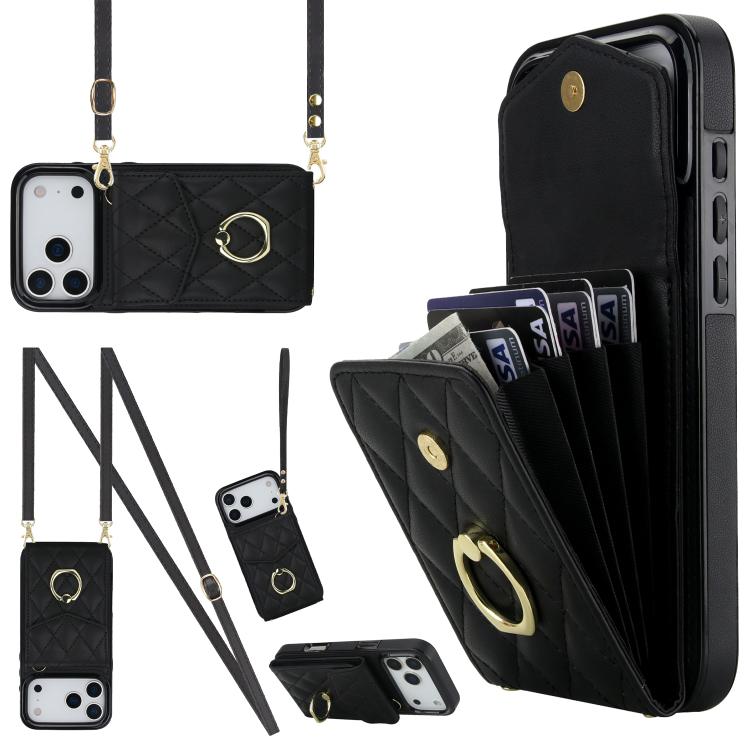 Rhombic Texture Card Bag Phone Case with Long Lanyard, For iPhone 17e / 16e, For iPhone 17 Pro Max, For iPhone 17 Pro