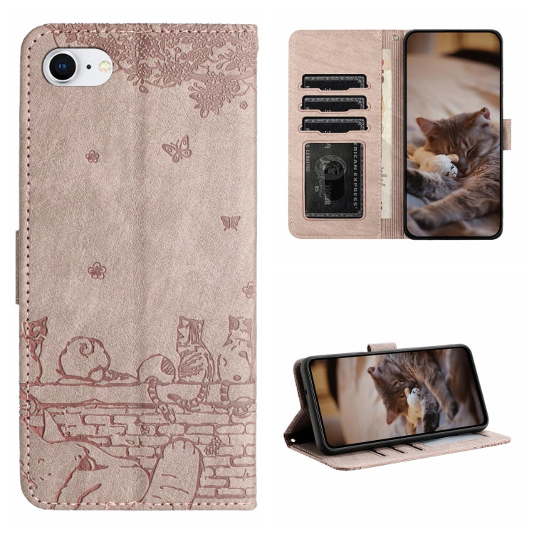 Cat Embossing Pattern Leather Phone Case with Lanyard, For iPhone 14 Pro Max, For iPhone 7 / 8 / SE 2020 / SE 2022, For iPhone 13 Pro Max, For iPhone 13 Pro