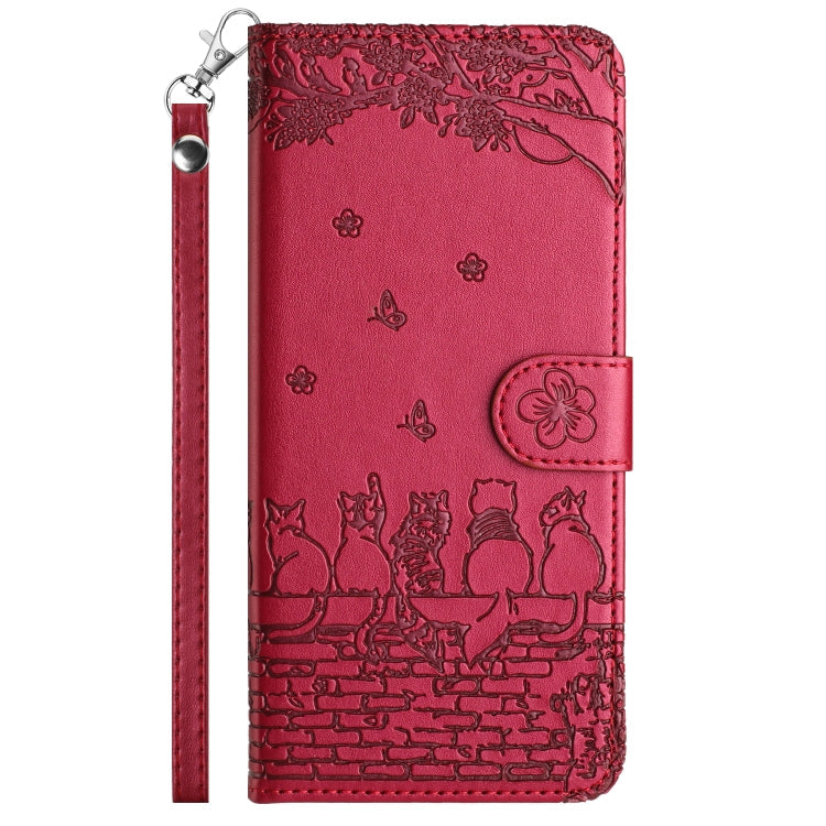 Cat Embossing Pattern Leather Phone Case with Lanyard, For iPhone 15, For iPhone 14 Plus, For iPhone 14, For iPhone 14 Pro
