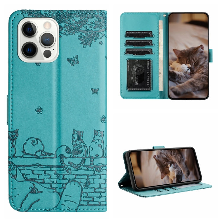 Cat Embossing Pattern Leather Phone Case with Lanyard, For iPhone 16, For iPhone 15 Pro Max, For iPhone 15 Pro, For iPhone 15 Plus