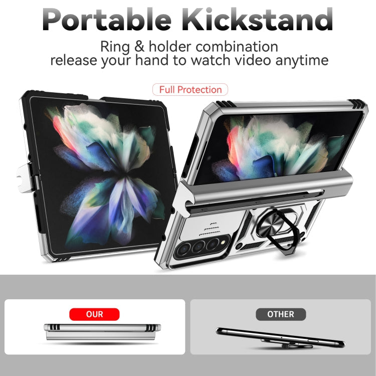 For Samsung Galaxy Z Fold4 Sliding Camshield Holder Phone Case(Silver)