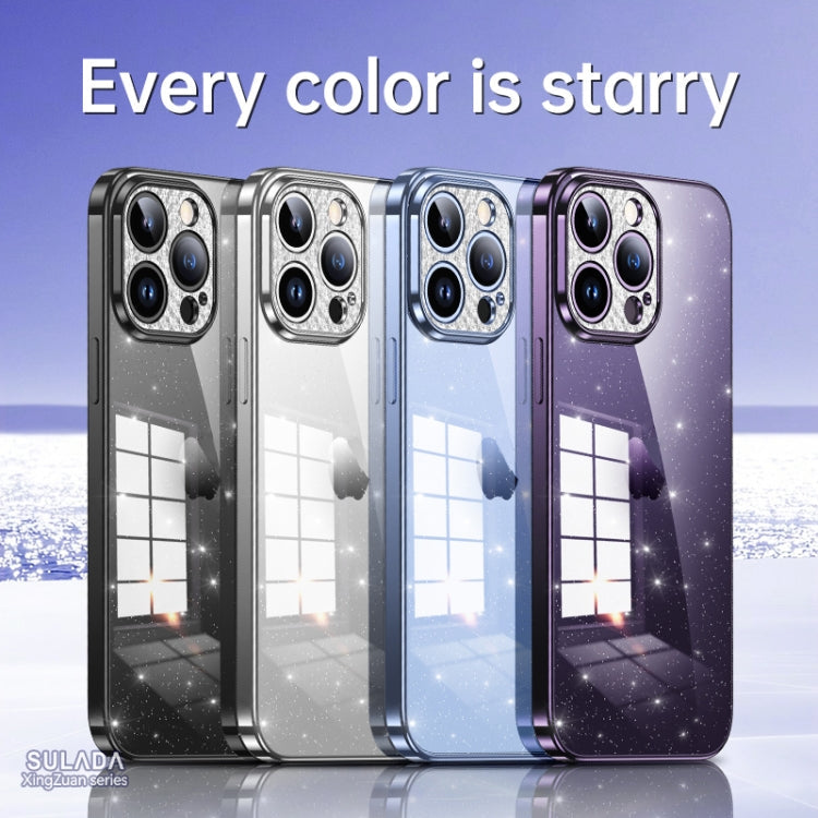 For iPhone 14 Plus SULADA Electroplated Transparent Glittery TPU Phone Case(Black)