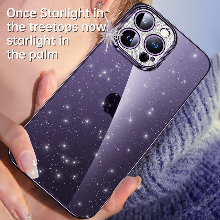 For iPhone 14 Plus SULADA Electroplated Transparent Glittery TPU Phone Case(Black)