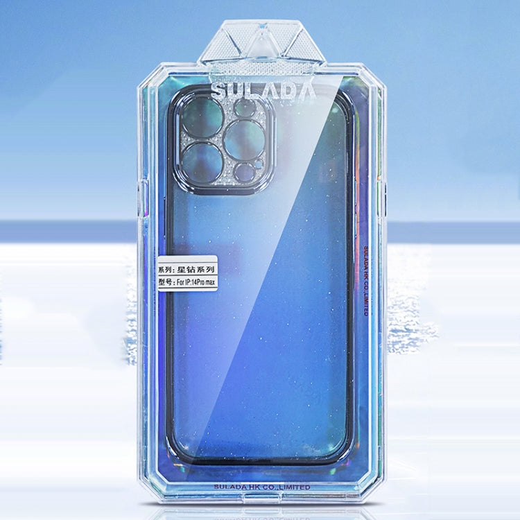 For iPhone 14 Plus SULADA Electroplated Transparent Glittery TPU Phone Case(Black)