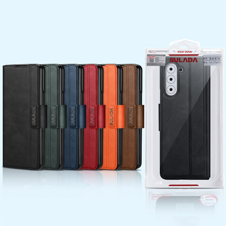 For Samsung Galaxy Z Fold5 SULADA All-inclusive Magnetic Snap Flip Leather Phone Case(Black)