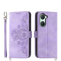For vivo Y03 Skin-feel Flowers Embossed Wallet Leather Phone Case(Purple)