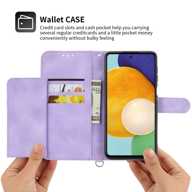 For vivo Y03 Skin-feel Flowers Embossed Wallet Leather Phone Case(Purple)