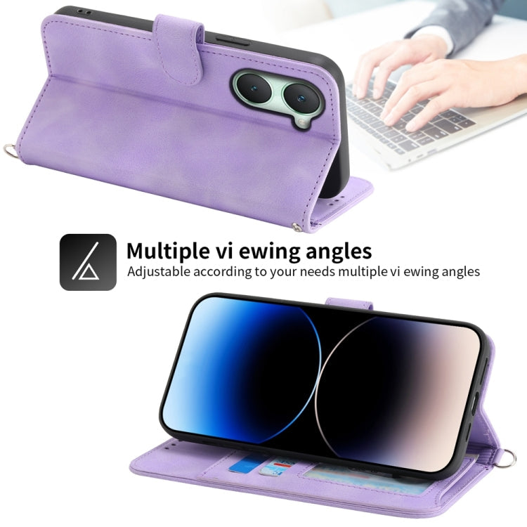 For vivo Y03 Skin-feel Flowers Embossed Wallet Leather Phone Case(Purple)