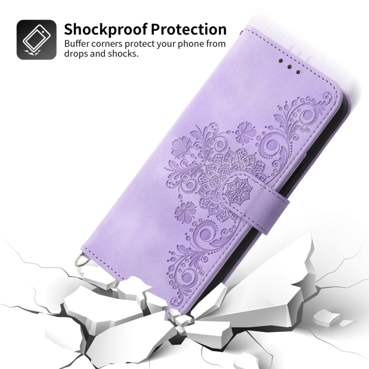 For vivo Y03 Skin-feel Flowers Embossed Wallet Leather Phone Case(Purple)