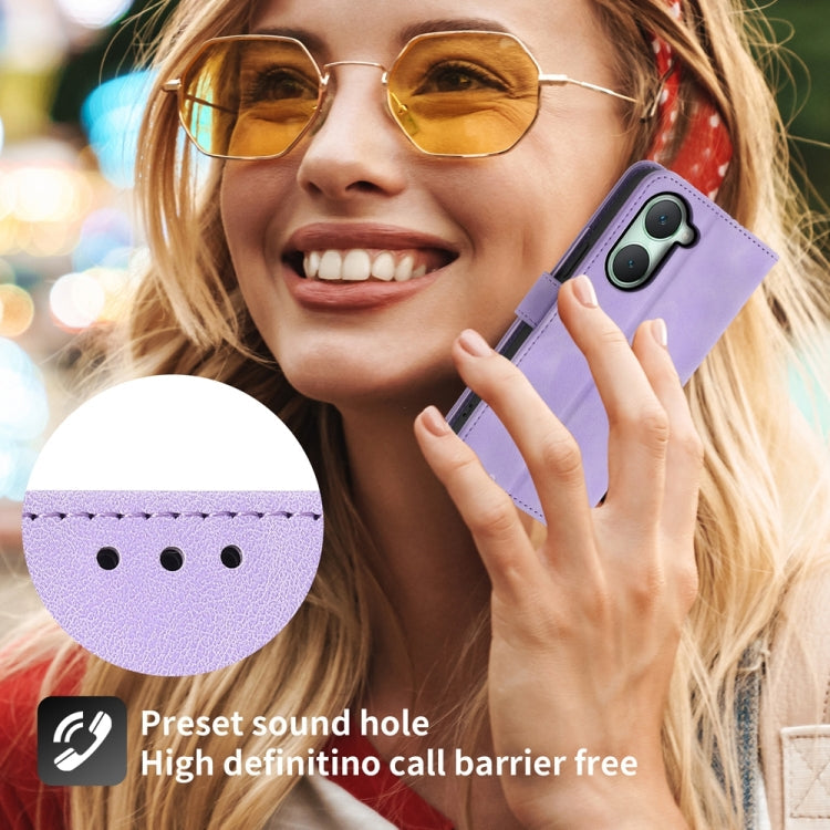 For vivo Y03 Skin-feel Flowers Embossed Wallet Leather Phone Case(Purple)