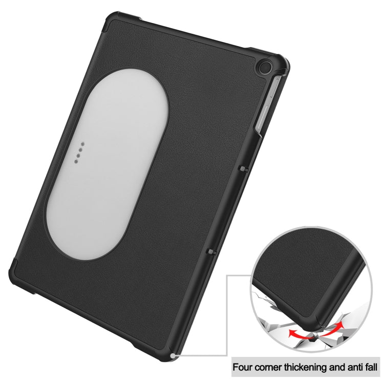 For Google Pixel Tablet Custer Pure Color 3-Fold Holder Smart Leather Tablet Case(Black)