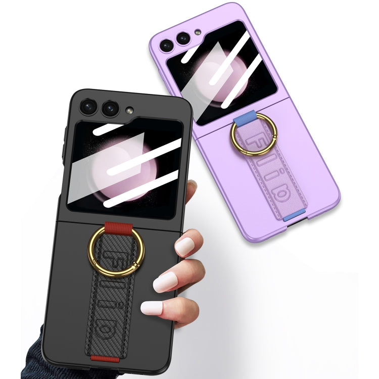 For Samsung Galaxy Z Flip5 GKK Integrated Ultrathin Shockproof Phone Case with Ring Wrist Strap(Purple)