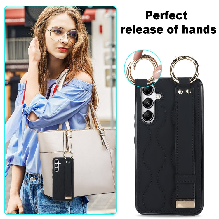 For Samsung Galaxy A54 5G Non-slip Full Coverage Ring PU Phone Case with Wristband(Black)