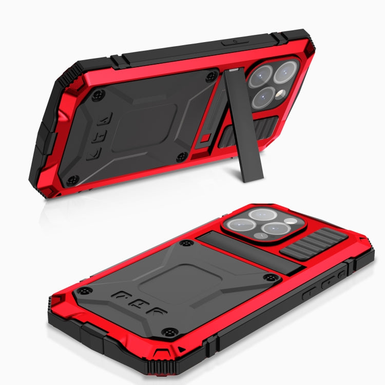 For iPhone 15 Pro Max R-JUST Shockproof Life Waterproof Dust-proof Metal + Silicone Phone Case with Holder(Red)