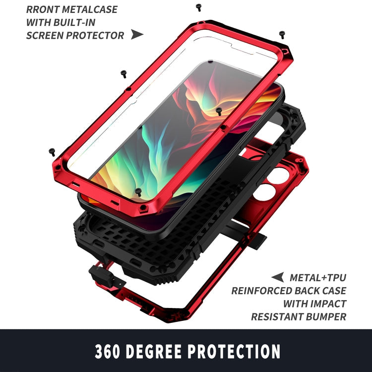 For iPhone 15 Pro Max R-JUST Shockproof Life Waterproof Dust-proof Metal + Silicone Phone Case with Holder(Red)