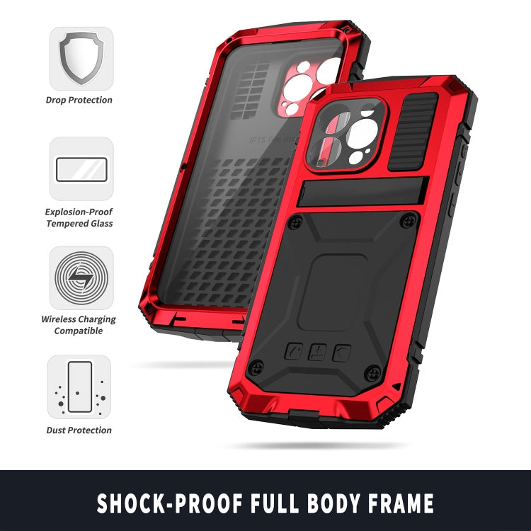 For iPhone 15 Pro Max R-JUST Shockproof Life Waterproof Dust-proof Metal + Silicone Phone Case with Holder(Red)