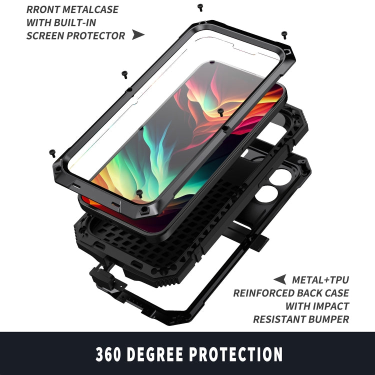 For iPhone 15 Pro R-JUST Shockproof Life Waterproof Dust-proof Metal + Silicone Phone Case with Holder(Black)