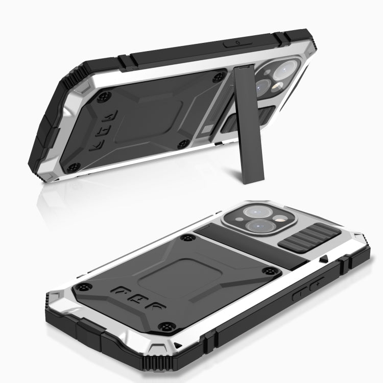 For iPhone 15 Plus R-JUST Shockproof Life Waterproof Dust-proof Metal + Silicone Phone Case with Holder(Silver)