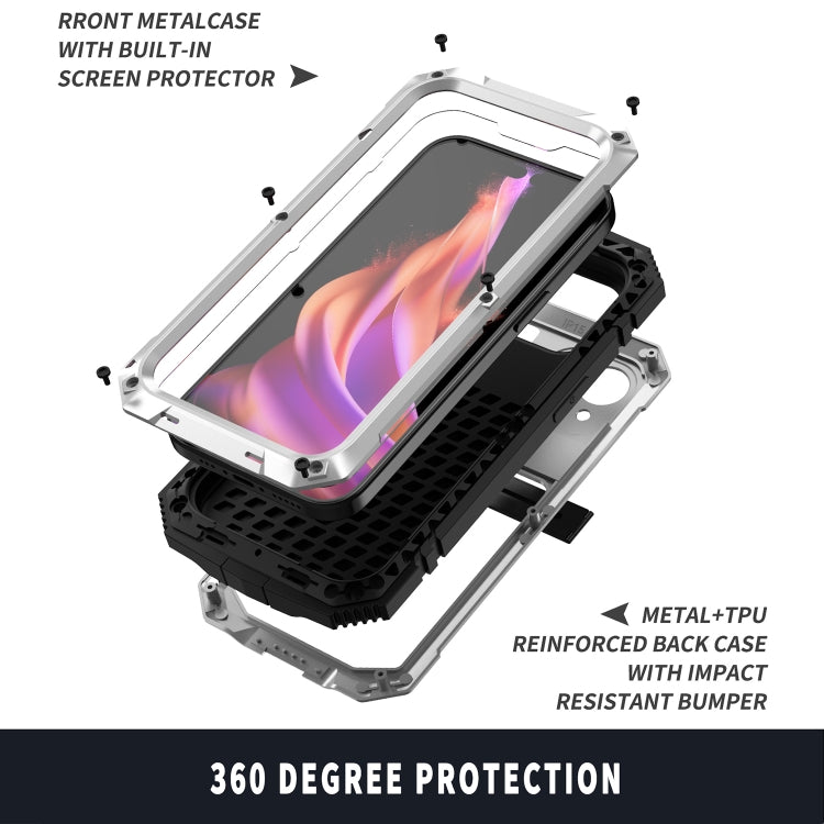 For iPhone 15 Plus R-JUST Shockproof Life Waterproof Dust-proof Metal + Silicone Phone Case with Holder(Silver)