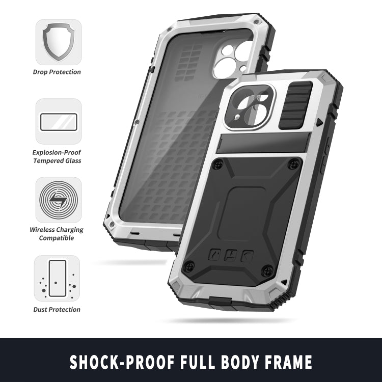 For iPhone 15 Plus R-JUST Shockproof Life Waterproof Dust-proof Metal + Silicone Phone Case with Holder(Silver)