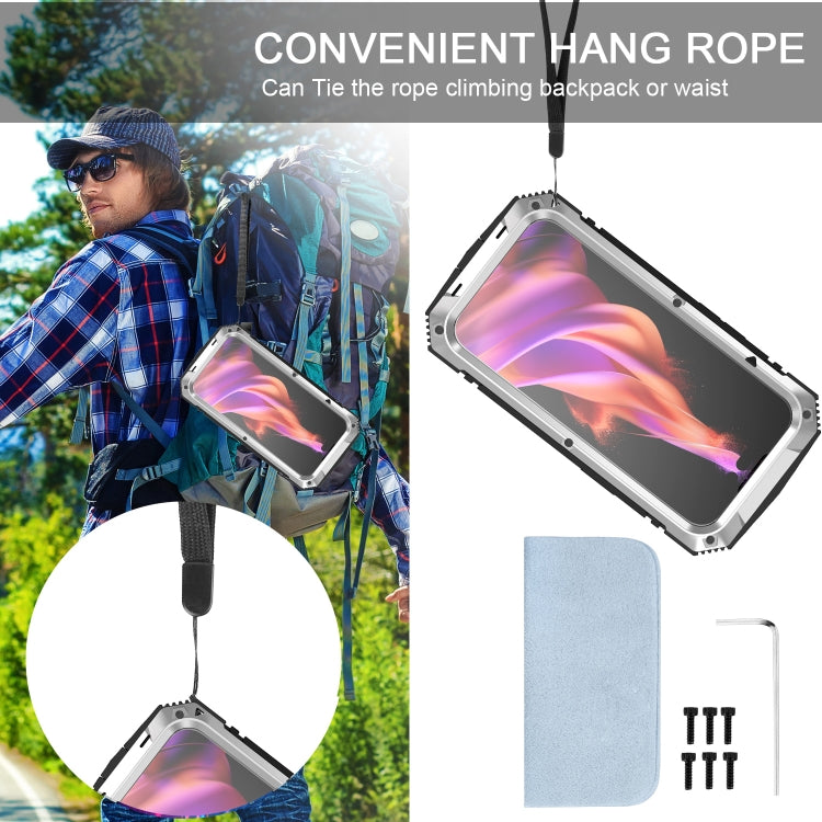 For iPhone 15 Plus R-JUST Shockproof Life Waterproof Dust-proof Metal + Silicone Phone Case with Holder(Silver)