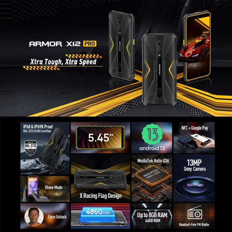 Ulefone Armor X12 Pro, 4GB+64GB, IP68/IP69K Rugged Phone, 5.45 inch Android 13 MediaTek Helio G36 Octa Core, Network: 4G, NFC(Some Orange)