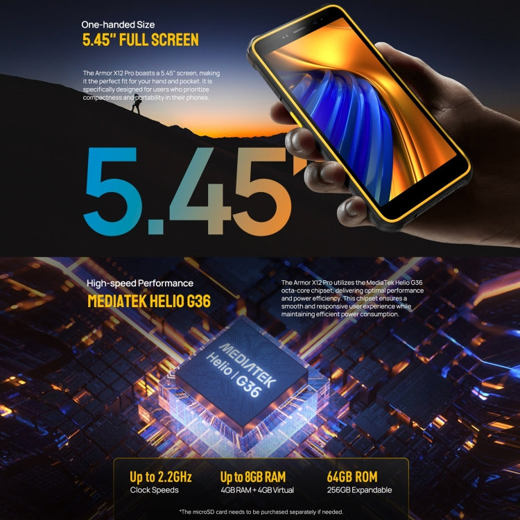 Ulefone Armor X12 Pro, 4GB+64GB, IP68/IP69K Rugged Phone, 5.45 inch Android 13 MediaTek Helio G36 Octa Core, Network: 4G, NFC(Some Orange)