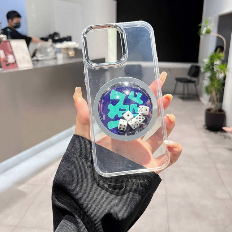 For iPhone 13 Pro Electroplated Lens Ring Transparent Phone Case(White Dice)