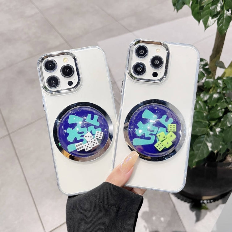 For iPhone 13 Electroplated Lens Ring Transparent Phone Case(Green Dice)