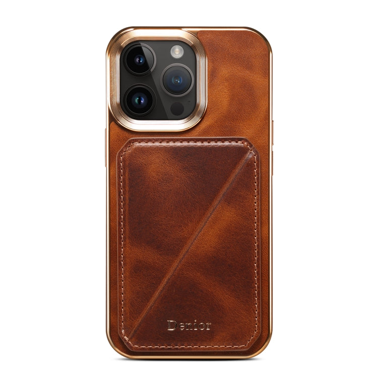 For iPhone 13 Denior Oil Wax Leather Electroplating Card Slot Holder Phone Case(Brown)