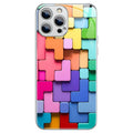 For iPhone 14 Pro Colorful Toy Bricks Pattern Shockproof Glass Phone Case(Silver)
