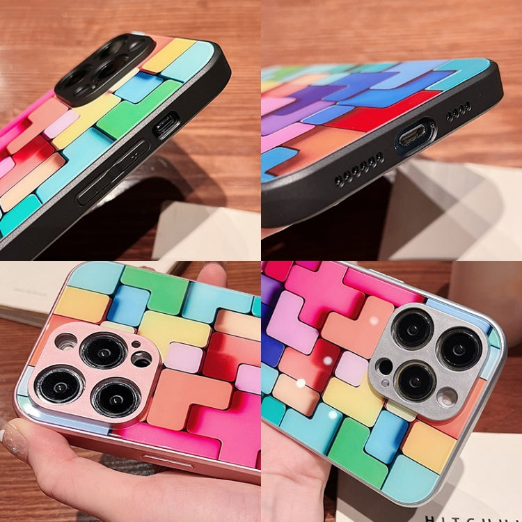 For iPhone XR Colorful Toy Bricks Pattern Shockproof Glass Phone Case(Silver)